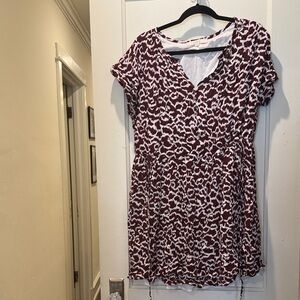 Maroon and White Patterned Loft Dress